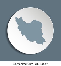 Iran vector map on a paper circle. Cut out from white paper icon map of Iran. Vector icon map of Iran on dark background. Paper cut style country map. 