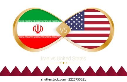 Iran versus United States golden icon for Football 2022 match. Vector illustration.