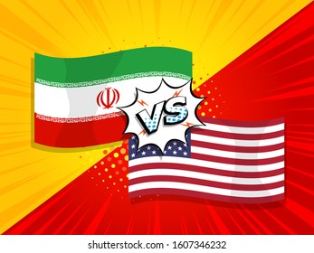 iran versus,vs usa flags with comic background vector illustration