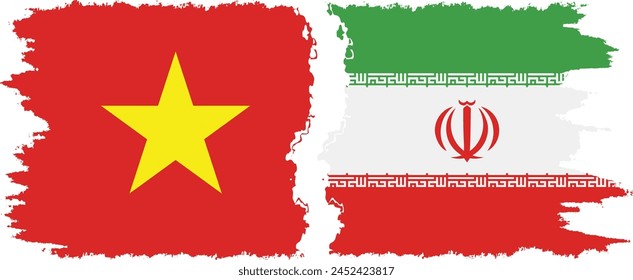 Iran and Vietnam grunge flags connection, vector