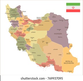 Iran - vintage map and flag - High Detailed Vector Illustration