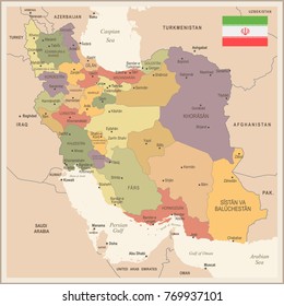 Iran - vintage map and flag - High Detailed Vector Illustration