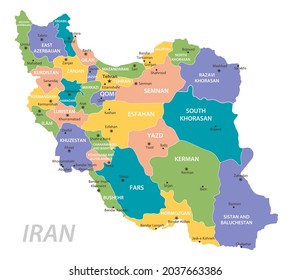 Iran vintage map. High detailed vector map with pastel colors, cities and geographical borders