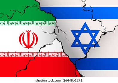 Iran vs Israel Cracked Flag Conflict Concept
