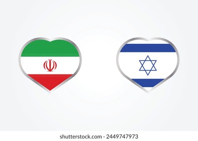 Krieg Iran gegen Israel. Israel vs Iran Herz Konzept Flaggen. Iran und Israel: politischer Konflikt, Wirtschaft, Kriegskrise, Beziehung, Handelskonzept. In: Muslims vs Jews War. Vektorillustration