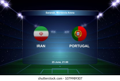 Iran vs Portugal football scoreboard broadcast graphic soccer template