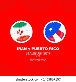 Iran vs Puerto Rico, World Basketball match 2019, Chinese pattern with modern and traditional elements, Vector illustration.