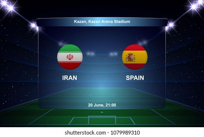  Iran vs Spain football scoreboard broadcast graphic soccer template