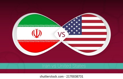 Iran vs United States  in Football Competition, Group A. Versus icon on Football background. Vector illustration.
