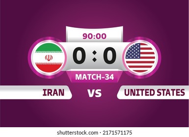 iran vs united states usa world Football 2022, Group B. World Football Competition championship match versus teams intro sport background, championship competition final poster, vector illustration.