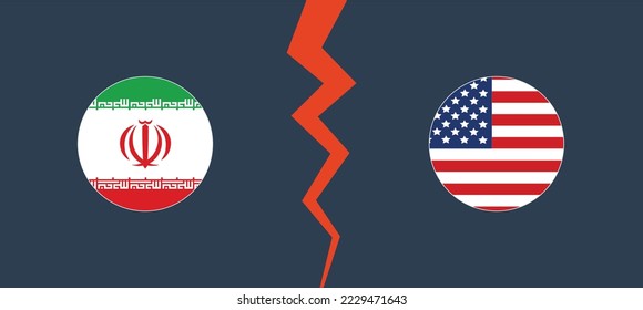 Iran vs USA flag  with circle border.