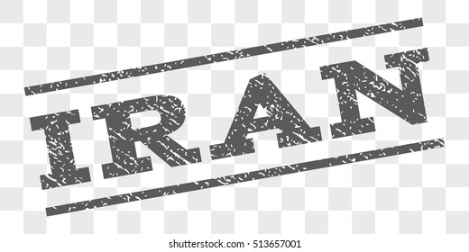 Iran watermark stamp. Text caption between parallel lines with grunge design style. Rubber seal stamp with scratched texture. Vector grey color ink imprint on a chess transparent background.