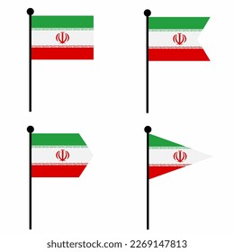 Iran schwingende Flagge Symbol in 4 Versionen gesetzt. Sammlung von Flagpol-Zeichen für Identität, Emblem und Infografik. 