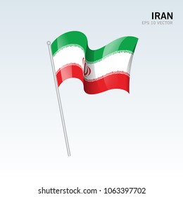 Iran waving flag isolated on gray background