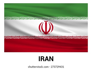 Iran Waving flag isolated vector in official colors and Proportion Correctly. waving wind Flag realistic fabric effect. country's name label in bottom