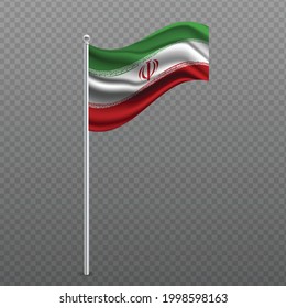 Iran waving flag on metal pole. Vector illustration.