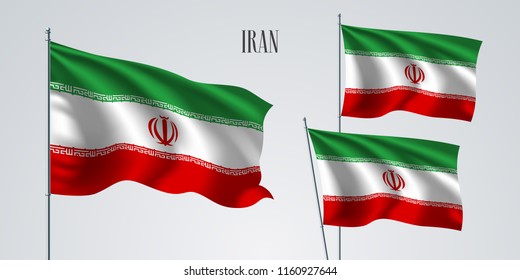 Iran waving flag set of vector illustration. Green red colors and pattern of Iran wavy realistic flag as a patriotic symbol 