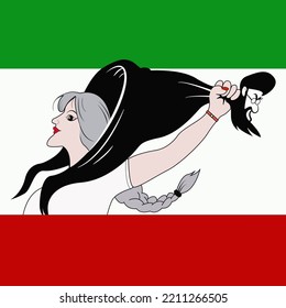 Iran women freedom protest banner. Iranian women protest for hijab freedom illustration. 