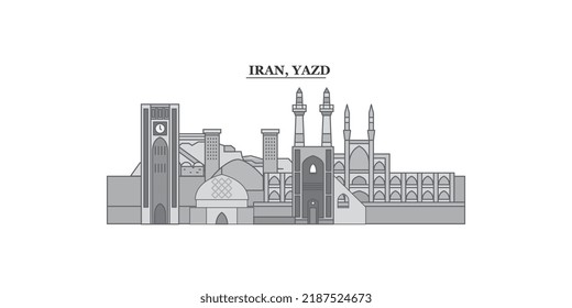 Iran, Yazd city skyline isolated vector illustration, icons