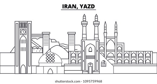 Iran, Yazd line skyline vector illustration. Iran, Yazd linear cityscape with famous landmarks, city sights, vector landscape. 