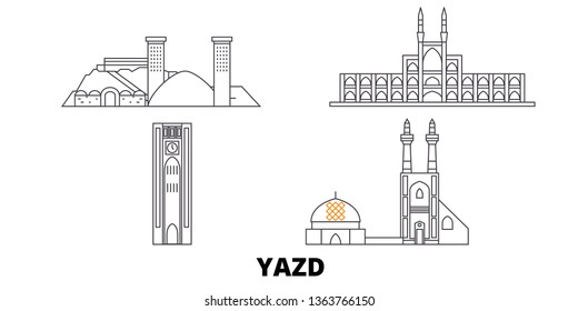 Iran, Yazd line travel skyline set. Iran, Yazd outline city vector illustration, symbol, travel sights, landmarks.