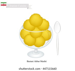 Iranian Cuisine, Bastani Akbar Mashti or Traditional Ice Cream Made From Milk, Eggs, Sugar, Rose Water and Saffron. One of The Most Popular Dessert in Iran.
