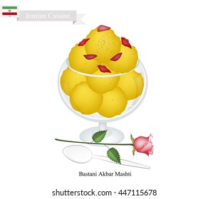 Iranian Cuisine, Bastani Akbar Mashti or Traditional Ice Cream Made From Milk, Eggs, Sugar, Rose Water and Saffron. One of The Most Famous Dessert in Iran.