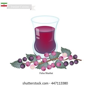 Iranian Cuisine, Falsa Sharbat or Traditional Drink Made From Grewia Asiatica and Aromatic Syrup. One of The Most Famous Drink in Iran.