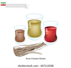 Iranian Cuisine, Kesar Chandan Sharbat or Traditional Drink Made From Saffron, Sandalwood and Aromatic Syrup. One of The Most Popular Drink in Iran.