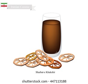 Iranian Cuisine, Sharbat-e Khakshir or Traditional Drink Made From Turmeric, Saffron and Aromatic Syrup. One of The Most Popular Drink in Iran.