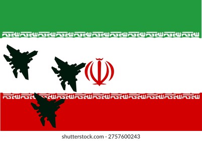 Iranian flag, planes on the flag,