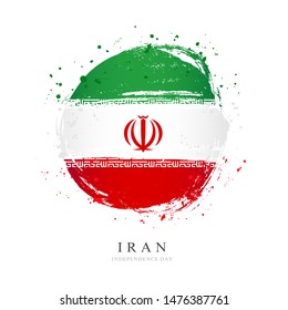 Iranian flag in the shape of a big circle. Vector illustration on a white background. Brush strokes are drawn by hand. Iran Independence Day.