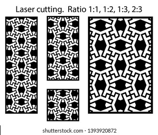 Iranian laser pattern. Set of decorative vector panels for laser cutting. Template for interior partition in arabesque style. Ratio 1:1,1:2,1:3,2:3