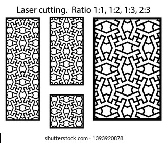 Iranian laser pattern. Set of decorative vector panels for laser cutting. Template for interior partition in arabesque style. Ratio 1:1,1:2,1:3,2:3