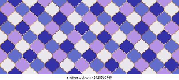 Iranian Mosque Window Shape. Seamless Moroccan Pattern Traditional Ramadan Golden Mosque Grid. Eid Mubarak Islamic Decoration. Moroccan Seamless Mosaic Texture. Ramadan Kareem Muslim Background.