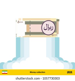 Iranian rial rising as a rocket. Increase of Iranian rial on international financial markets. Iranian rial banknote.


