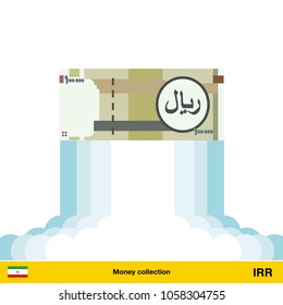 Iranian rial rising as a rocket. Increase of Iranian rial on international financial markets. Iranian rial banknote.

