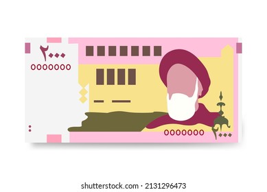 Iranian Rial Vector Illustration. Iran, Afghanistan, Hajj, Syria money set bundle banknotes. Paper money 2000 IRR. Flat style. Isolated on white background.