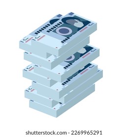 Iranian Rial Vector Illustration. Iran, Afghanistan, Hajj, Syria money set bundle banknotes. Paper money 20000 IRR. Flat style. Isolated on white background. Simple minimal design.