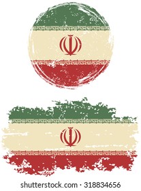 Iranian round and square grunge flags. Vector illustration. Grunge effect can be cleaned easily. 