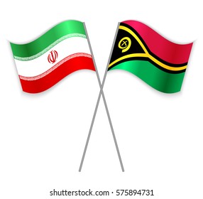 Iranian and Vanuatuan crossed flags. Iran combined with Vanuatu isolated on white. Language learning, international business or travel concept.