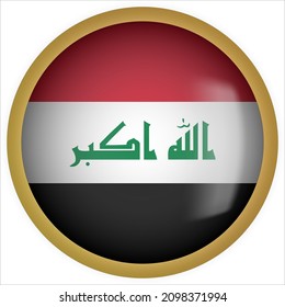 Iraq 3D rounded Flag Button Icon with Gold Frame