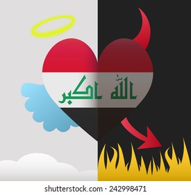 Iraq background of a heart half demon half angel