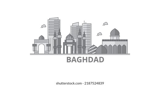 Iraq, Baghdad city skyline isolated vector illustration, icons