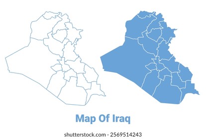 Iraq Blue map flat regions border outline vector illustration