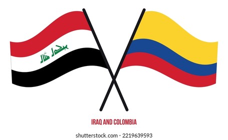 Iraq and Colombia Flags Crossed And Waving Flat Style. Official Proportion. Correct Colors.