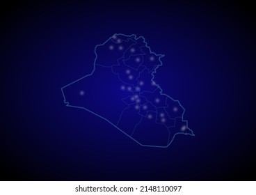 Iraq concept vector map with glowing cities, map of Iraq suitable for technology,innovation or internet concepts.
