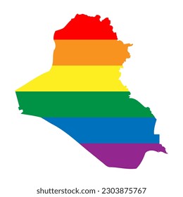 Iraq country silhouette. Country map silhouette in rainbow colors of LGBT flag.