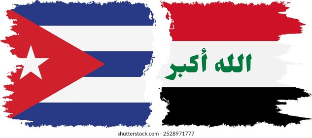 Conexão com bandeiras grunge do Iraque e de Cuba, vetor