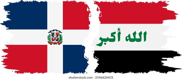 Iraq and Dominican Republic grunge flags connection, vector